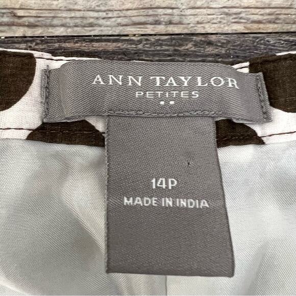 Ann Taylor white w brown polka dots pleaded A line skirt size 14 petite 14P B155 - Picture 2 of 4